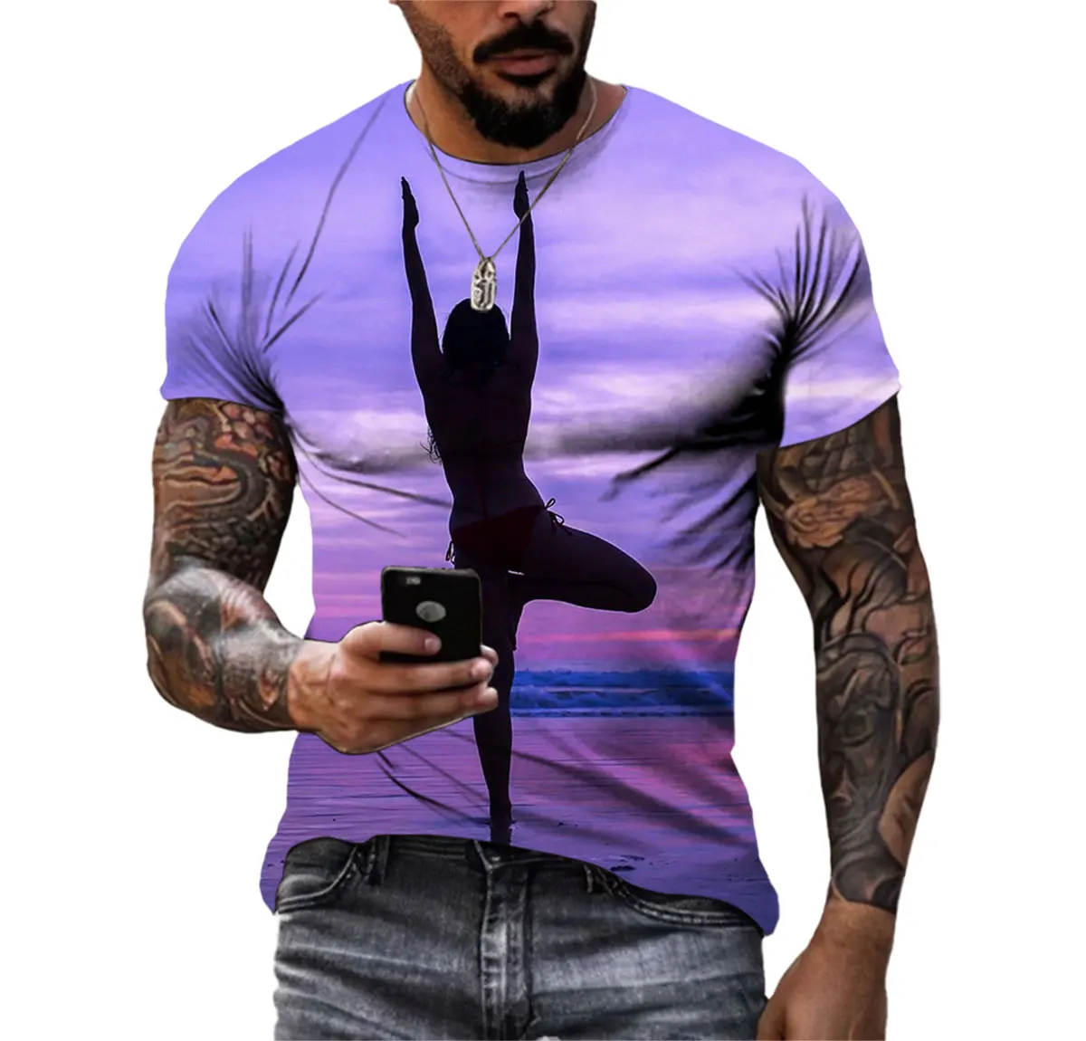 New Trend Sexy Beauty Yoga Figure Men\'s T-shirt 3d Hd Digital Print Hip Hop O-neck Short Sleeve High-quality Quick-drying Shirt