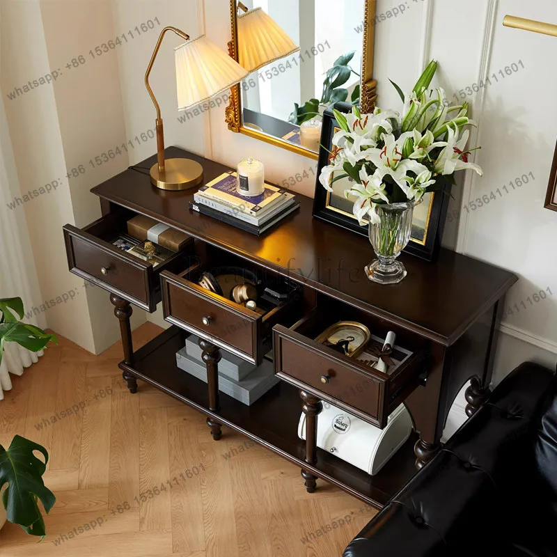 

French retro entrance cabinet modern simple foyer decoration light luxury solid wood entrance table