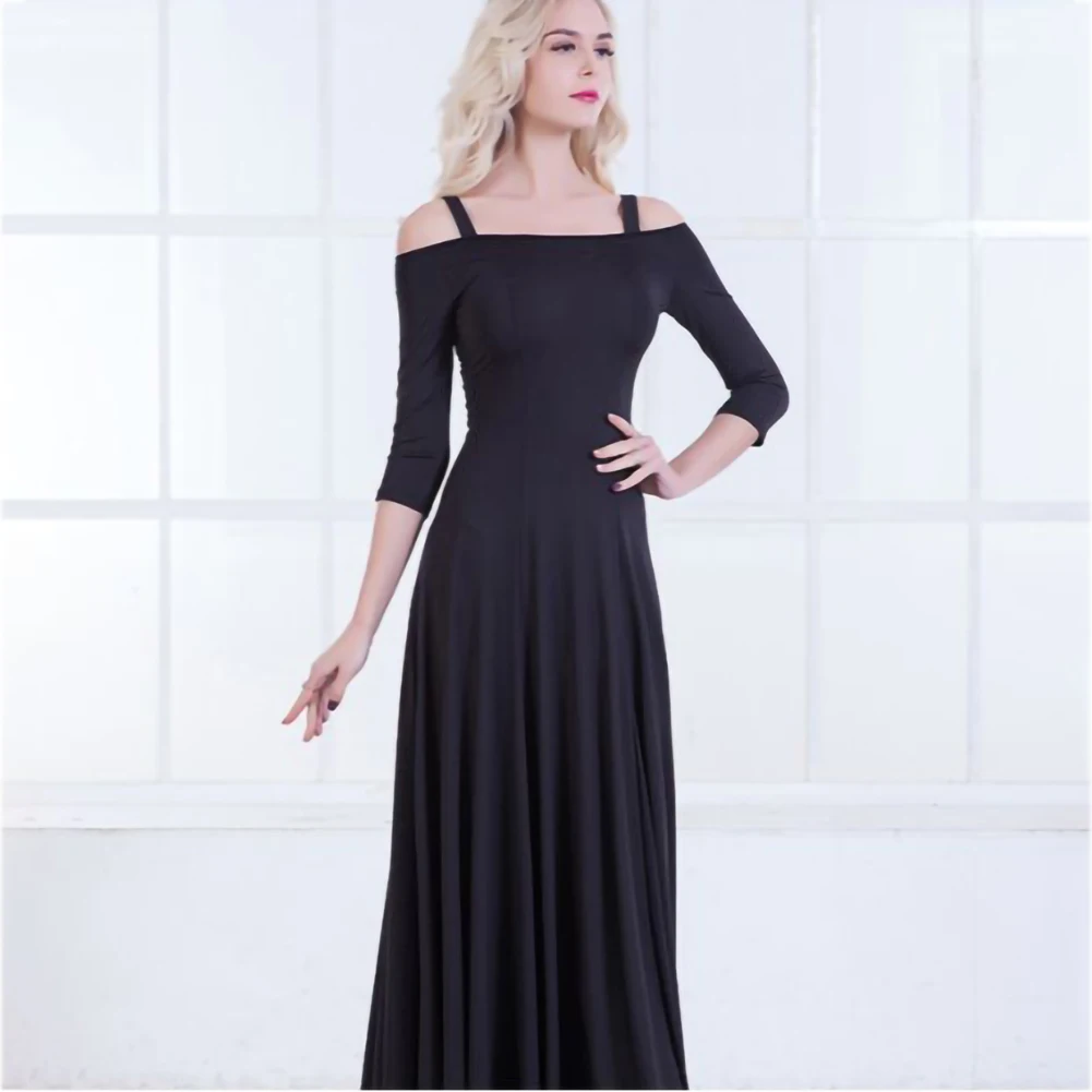 فستان حفلة موسيقية أحمر فستان مسابقة الرقص الحديث أسود قاعة الرقص الفالس حبال أداء الرقص ممارسة اللباس