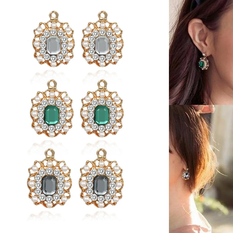 

Engood 60Pcs Rectangle Rhinestone Pearl Button Sewing Trim & Embellishments Craft Buckle DIY Jewelry Earring Necklace Pendants