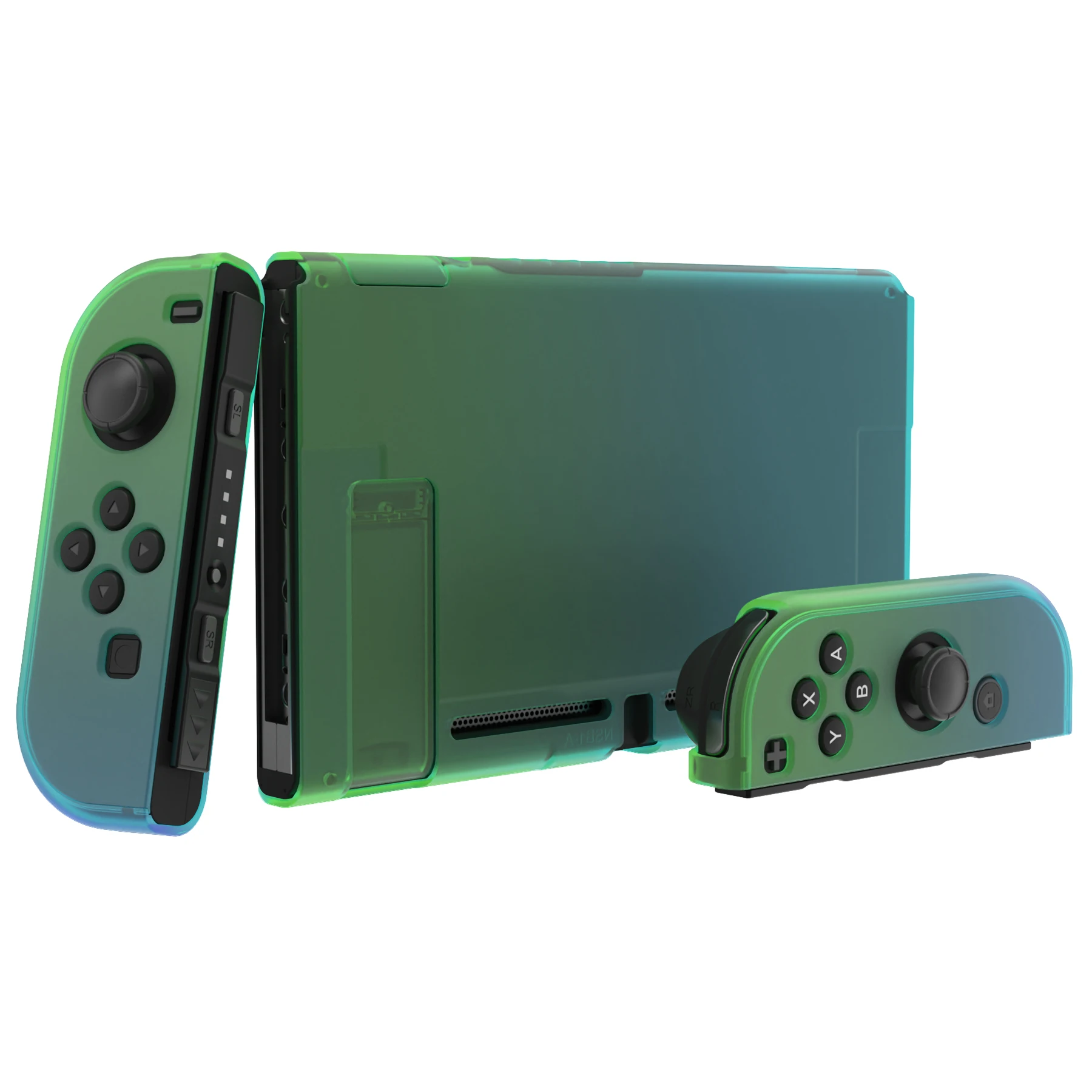 PlayVital UPGRADED Dockable Case Grip for Nintendo Switch, Ergonomic Protective Cover - Gradient Translucent Green Blue