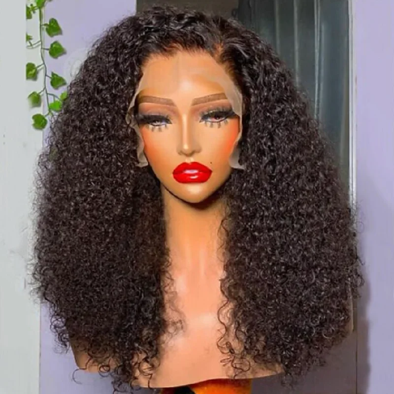 

Soft 26Inch Black Kinky Curly 180Density Preplucked Lace Front Wig For Black Women BabyHair Heat Resistant Daily