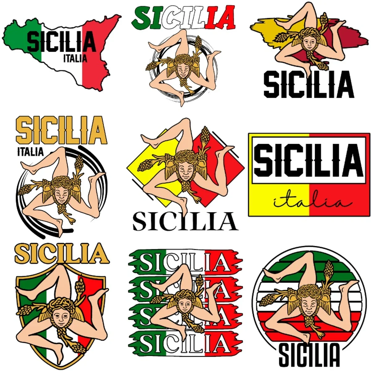 

Italy Italia Flag Map Sicilia Emblem Creative Car Stickers for Car Van Bicycle Window Helmet Wall Decoration Accessories