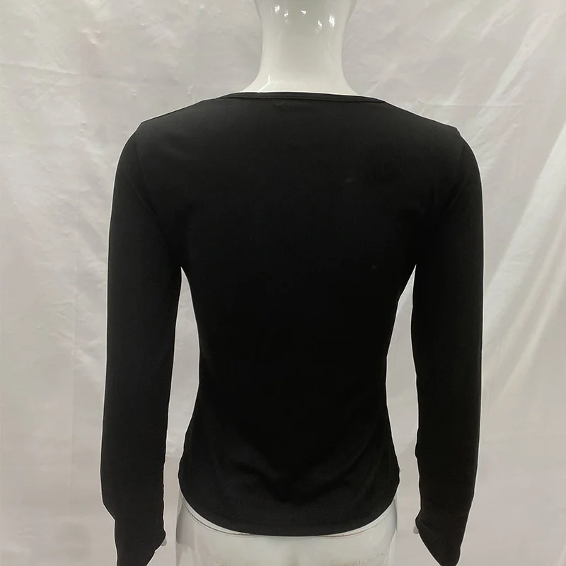 Crown wing print ribbed INS long sleeved top 2026 women's black slim fit Gothic Y2K dark street style T-shirt - view 2