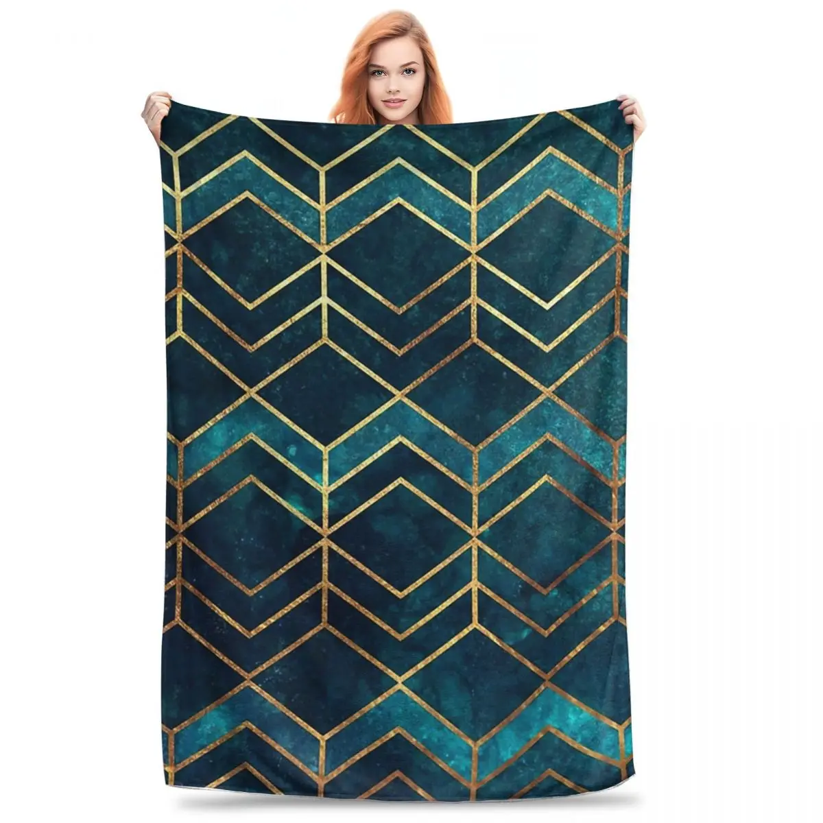 Deep Teal And Gold Arrows Blanket Fleece Breathable Throw Blankets Sofa Throw Blanket For Home Bedroom Travel Throws Bedspread