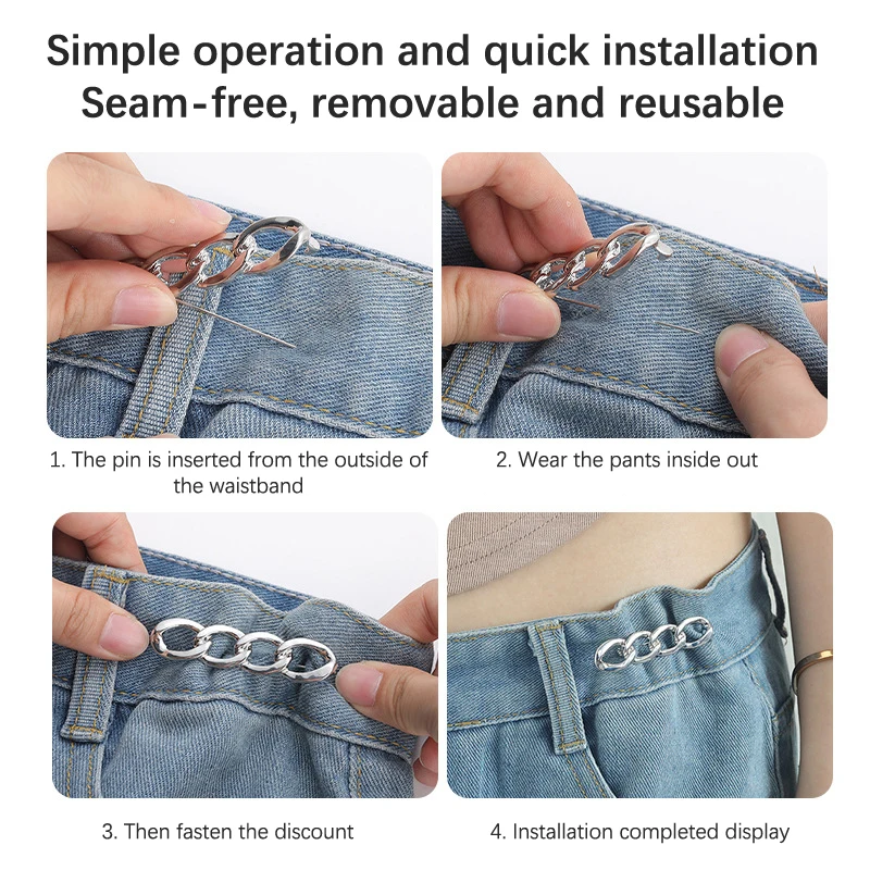 Einfache abnehmbare Hosenklammern, verstellbare Taillenschnalle, nagelfreie Metallstifte, Knopf für Mädchen-Jeans, Taillenverengung. – Detail 8