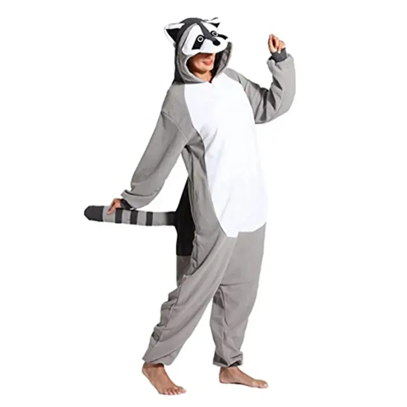 Grigio Procione Kigurumi Onesies Anime Cartoon Donna Uomo Pigiama Halloween Natale Cosplay Anime Pijama completo per il corpo