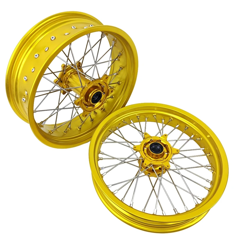 

Supermotard Wheels 17 Inch Custom Supermoto Golden Rim Golden Hub Wheels Set for Exc Sxf Sx Xc