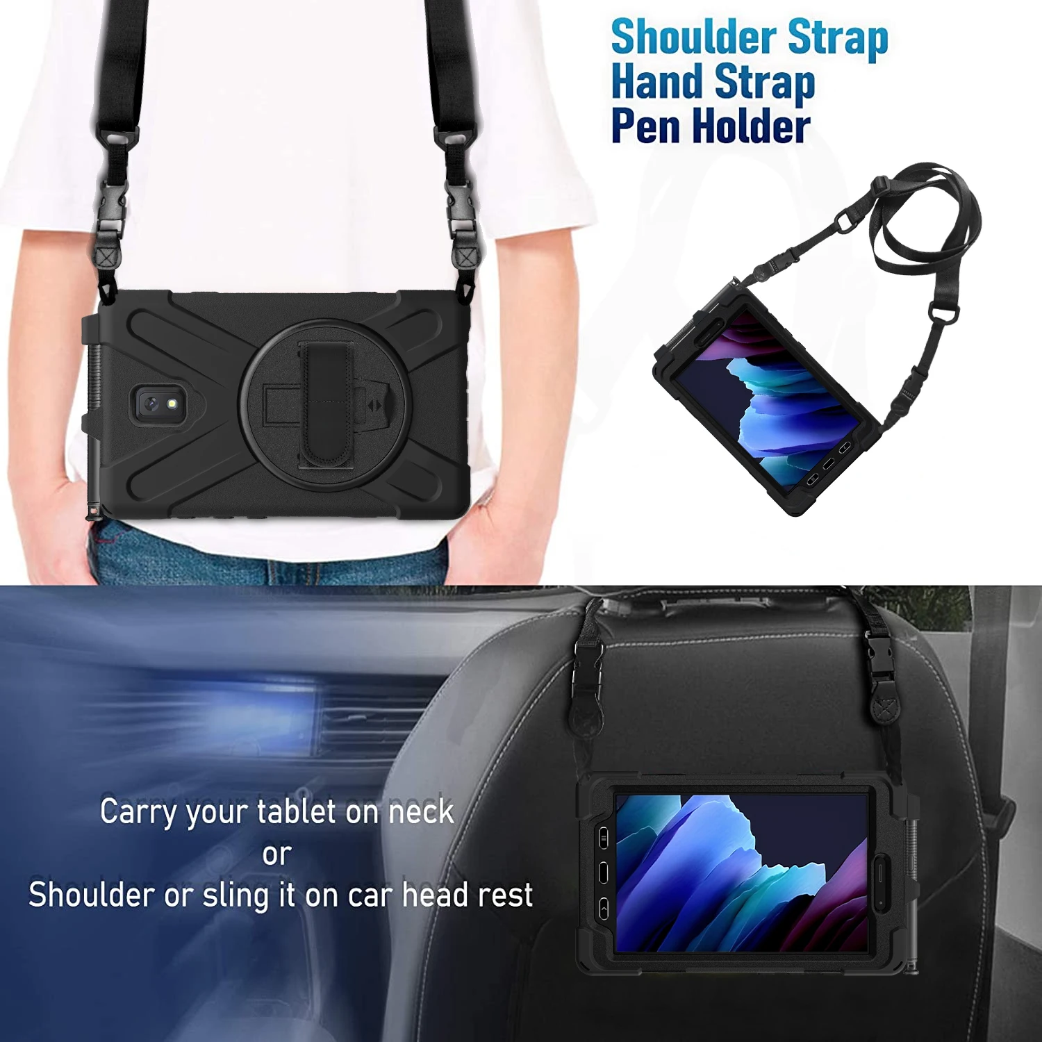 For Samsung Tab Active 3 SM-T570 T575 Active 5 8 inch X300 X306B Active 2 Tablet Rotation Stand Shoulder Strap Shockproof Cover