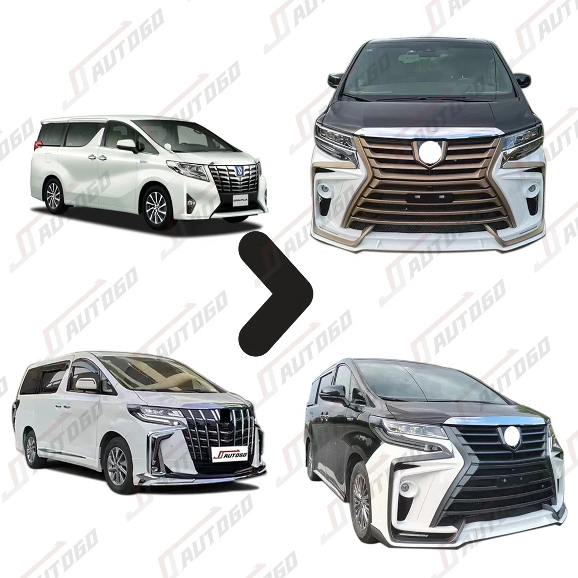 أحدث طقم هيكل الذئب لـ Alphard Anh30 2015 2016 2017 2018 2019 2020 2021 2022 مع DRL شفة ممتصة للصدمات من الكروم الأسود الذهبي أو الإجمالي