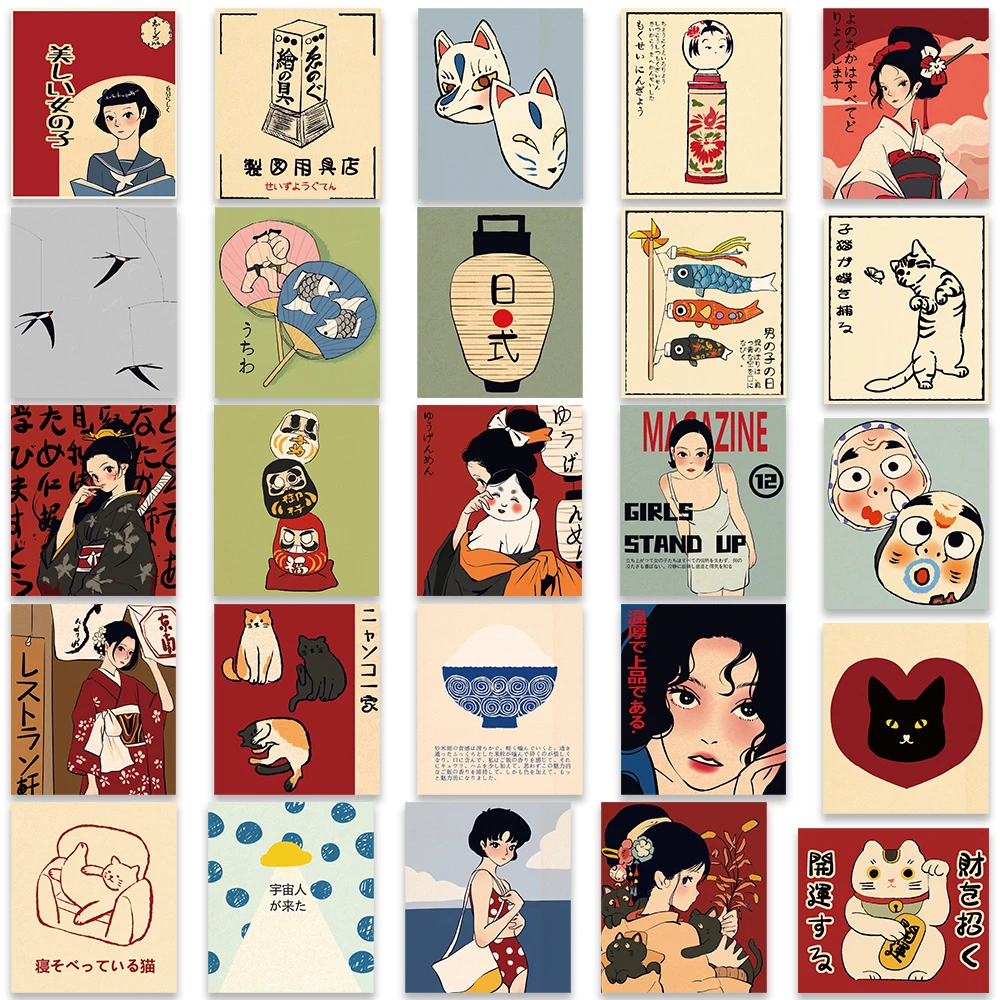 50pcs Retro Cartoon Japanese Culture Aesthetic Stickers Waterproof Graffiti For Laptop Luggage Guitar Skateboard Vinyl Decals