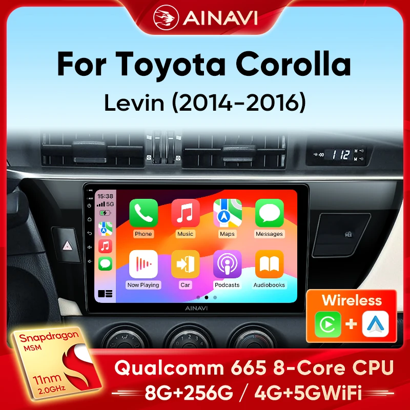 

Ainavi Car radio For Toyota Corolla 11 2012-2016 E170 E180 Carplay Android auto Qualcomm Car stereo Multimedia player 4Gwifi DSP