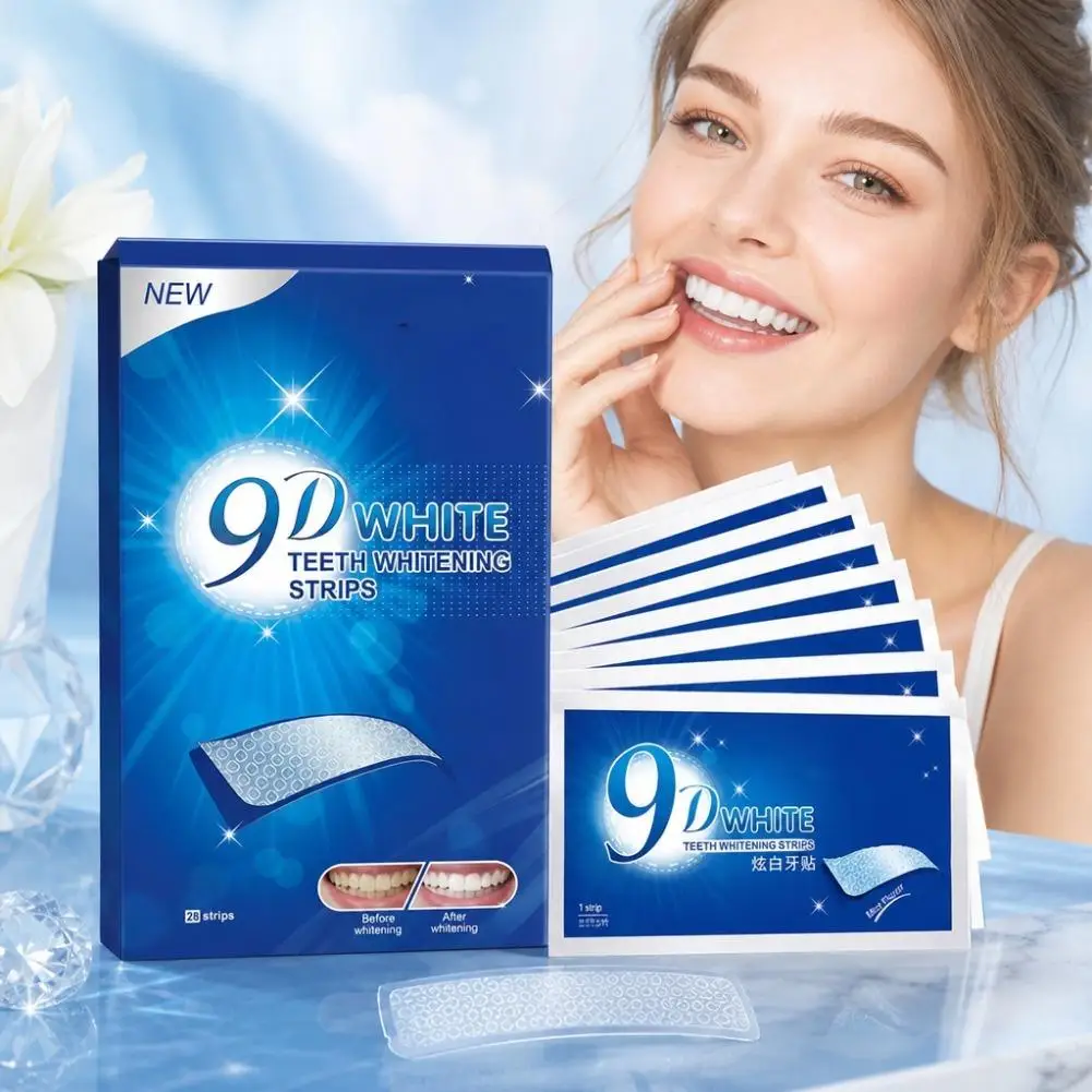 28pcs 9D Teeth Whitening Strips Deep Stain Tartar Removal Gentle Non-Sensitive Brightening Teeth Strips Professional Oral Care