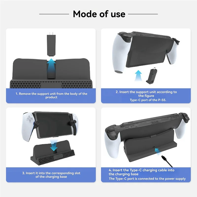 PS5 휴대용 충전용 PS5 포털 콘솔용 RGB 조명이 있는 단일 베이스 충전 휴대용 스탠드 Black-TCES