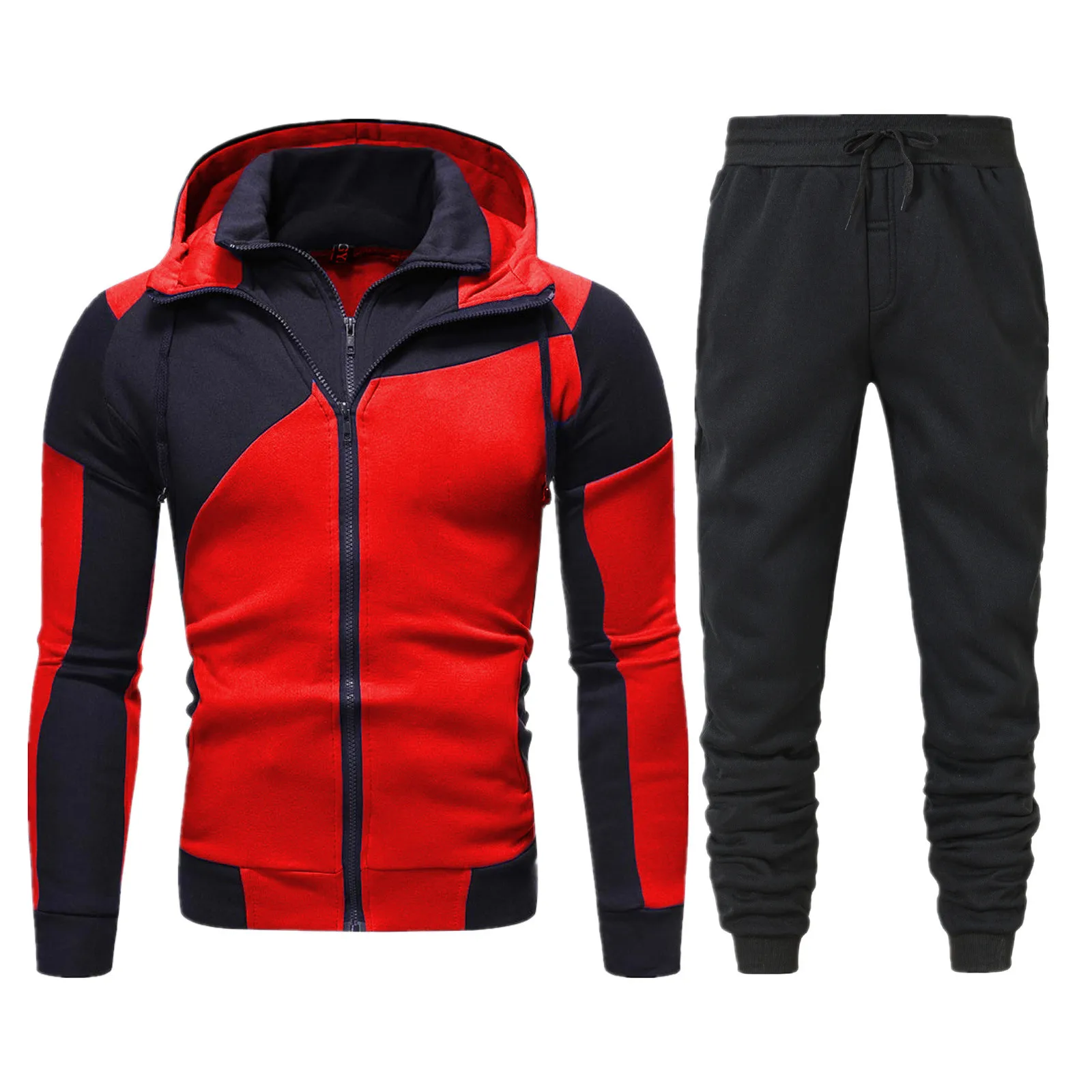 Men's Autumn And Winter Sets Fashionable Leisure Splicing Zipper Hoodies And Pants Two Piece Outfits Color Blocking Sports Suits