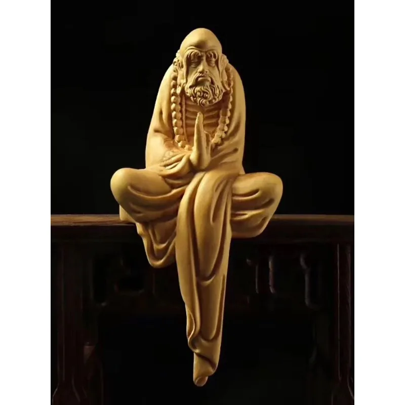 Wooden meditation small statue of Bodhidharma ancestor  Solid wood carving  Modern art sculpture  Home decoration figurines