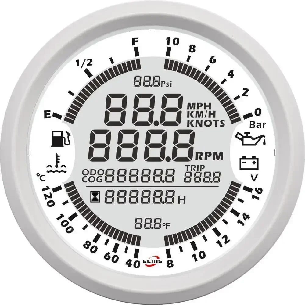 2025/Boat Digital GPS Speedometer Tacho 6in1 MultiFunction Gauge 18-32V 5Bar 85mm
