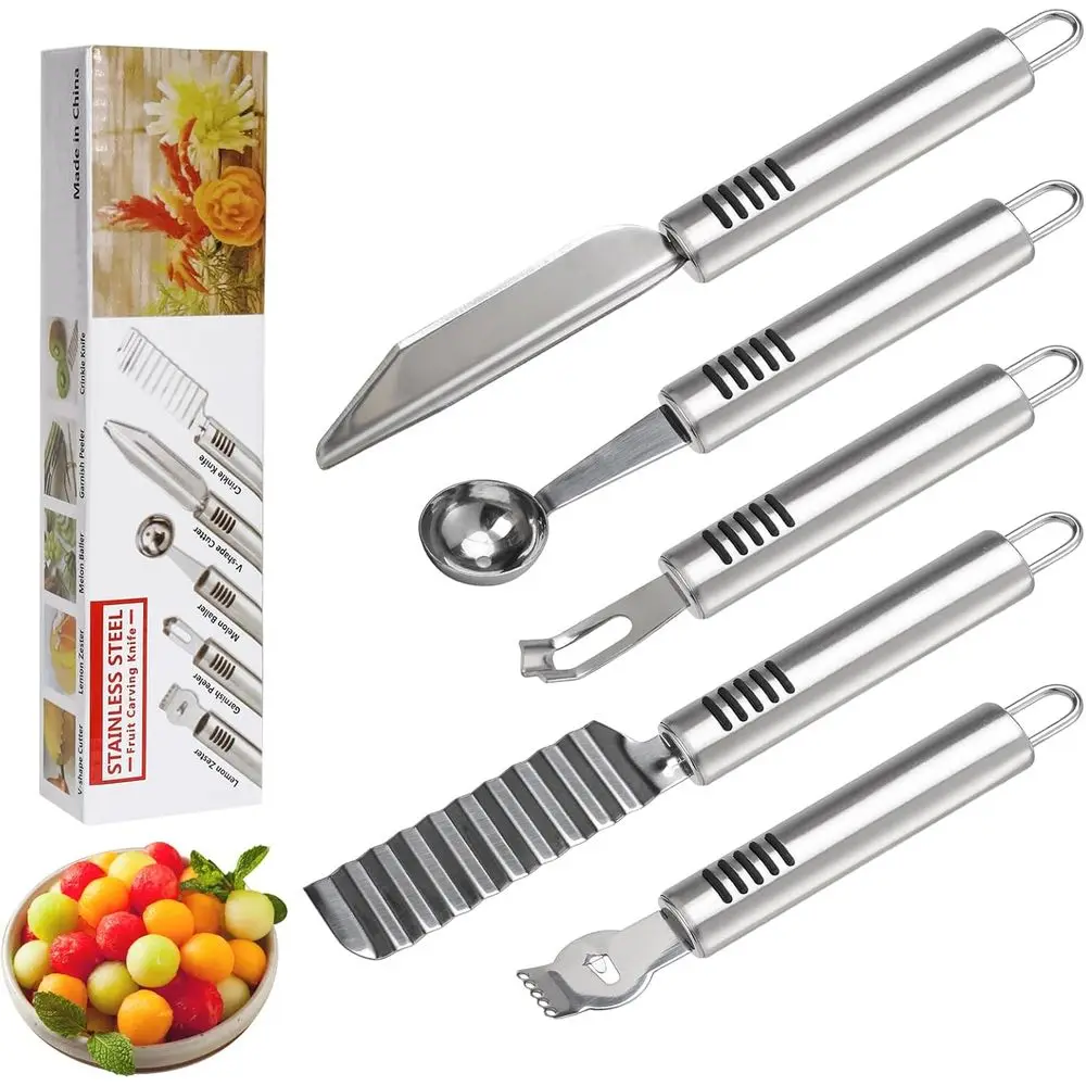 6 Pack Vegetable Engraving Blades Kitchen, Melon Baller Scoop, Lemon Zester, Garnish Peeler, Crinkle Knife, V-shape Cutter