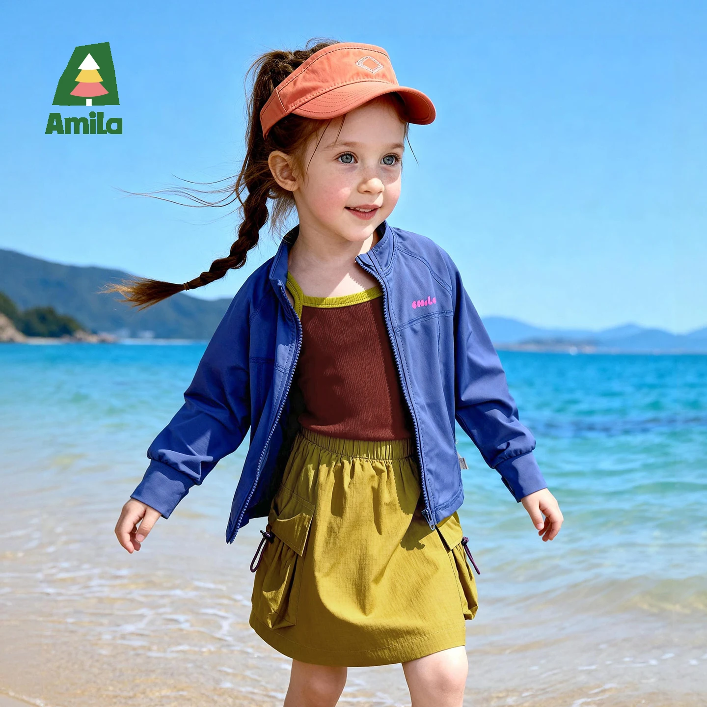 Amila 2026 Summer New Children's Sunscreen Clothing Uv Protection Pure Color Hooded Zipper Jacket Top For Boys And Girls