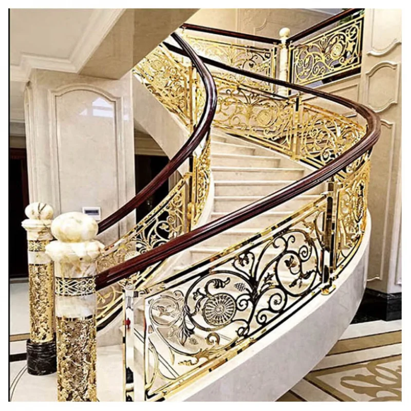 

custom.Manufactured by hotel, club, carved flower board, handrail,, indoor household, duplex copper and aluminum art stair