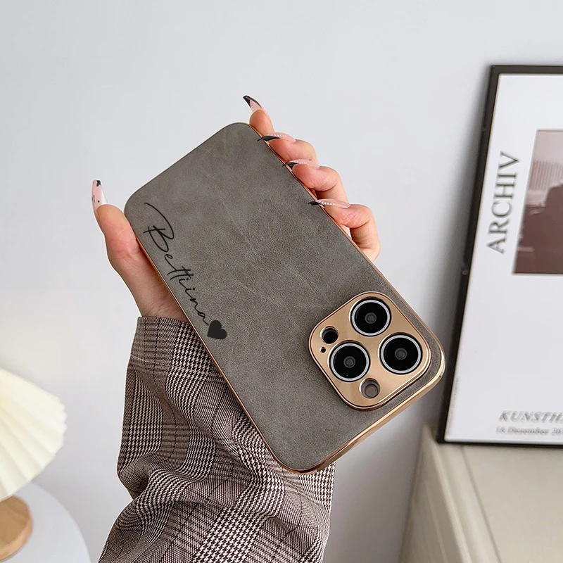 Personalisierte DIY-Hülle mit individuellem Namen für iPhone 18 16 15 14 13 12 Pro Max, luxuriöse Lederhülle mit Lammfell und Metall-Objektivabdeckung, 11 Pro – Detail 9