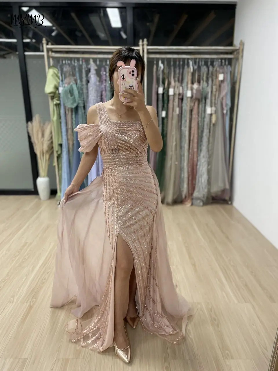 MYMB Dubai Graceful Off spalla sirena donne abiti da festa di nozze arabo Sexy High Split aperto indietro abiti da sera con paillettes