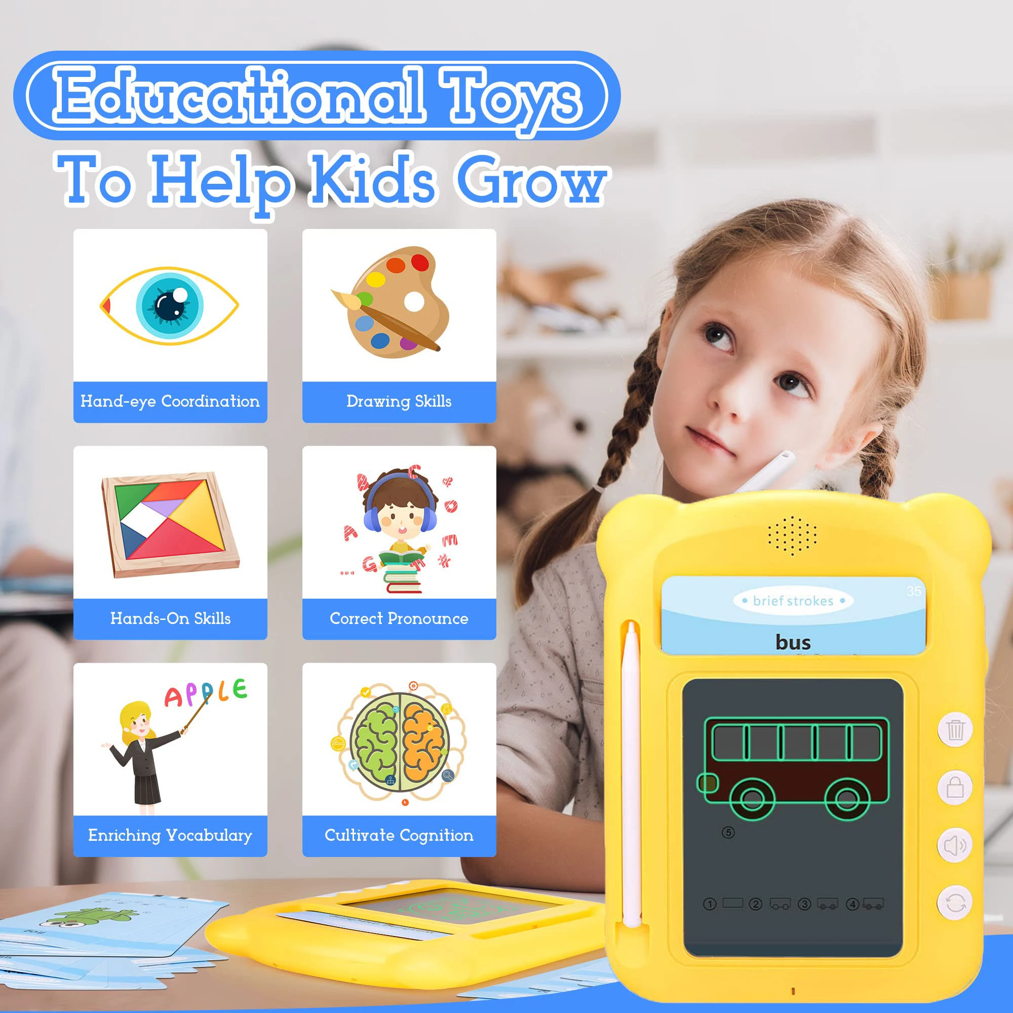 100 Words Talking Flash Cards LCD Writing Tablet for 3-8 Years Toddlers Preschool Montessori Speech Therapy Autism Toys