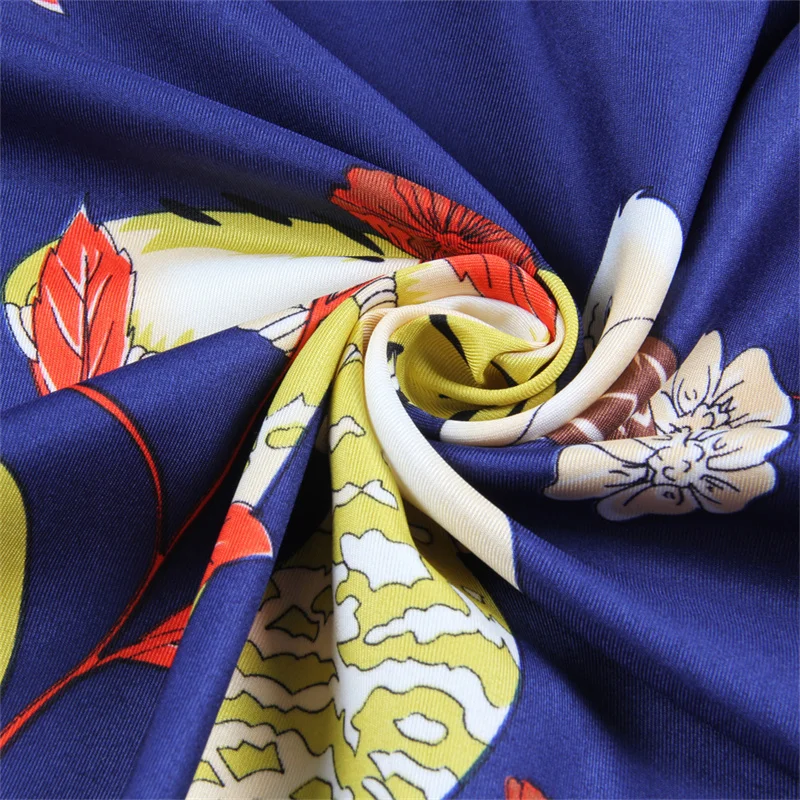 POBING Silk Scarf Women Large Shawls Plant Mushroom Print Stoles Square Bandana Luxury Kerchief Hijab Female Foulards 130CM