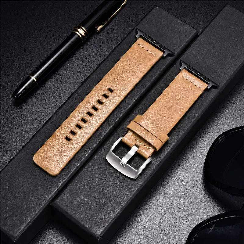 For Apple Watch Band Leather Strap for Apple Watch 8 7 6 5 4 3 SE 45mm 41mm Bands Strap for IWatch 44mm 40mm 42mm 38mm