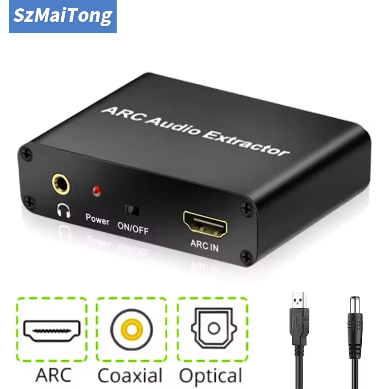 

HD ARC Audio Extractor DAC ARC L/R Coaxial SPDIF Jack Extractor Return Channel Converter For Fiber RCA 3.5mm Headphone for TV