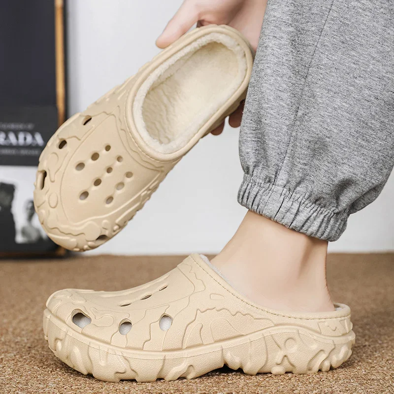 

Mens Winter Warm Slippers Men Non Slip Plush Fur Clogs Big Size Slippers 47 Soft Indoor Women Slippers Summer Removable Sandals