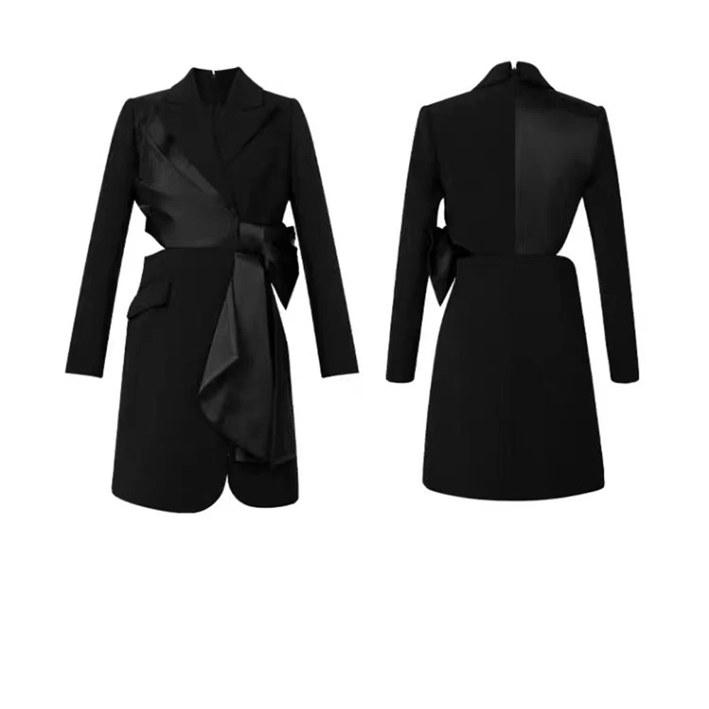 2025 spring new light luxury aura strong women's clothing fat mm senior light mature style black diagonal suit dress