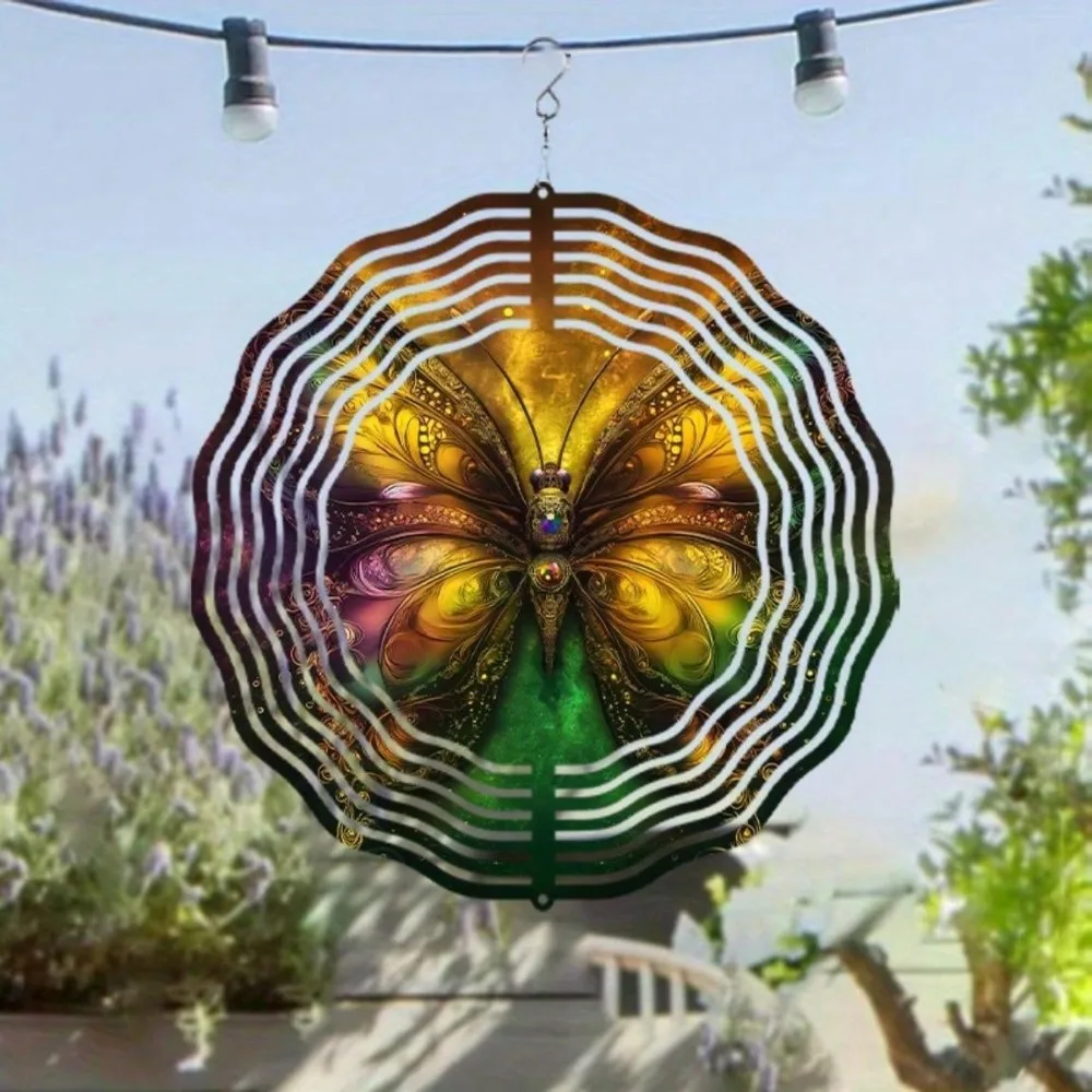 رنين الرياح على شكل فراشة ممتازة، ديكور فني معدني ملون مقاس 10 بوصات، 360 درجة °   خطاف دوار للحديقة والفناء والشرفة