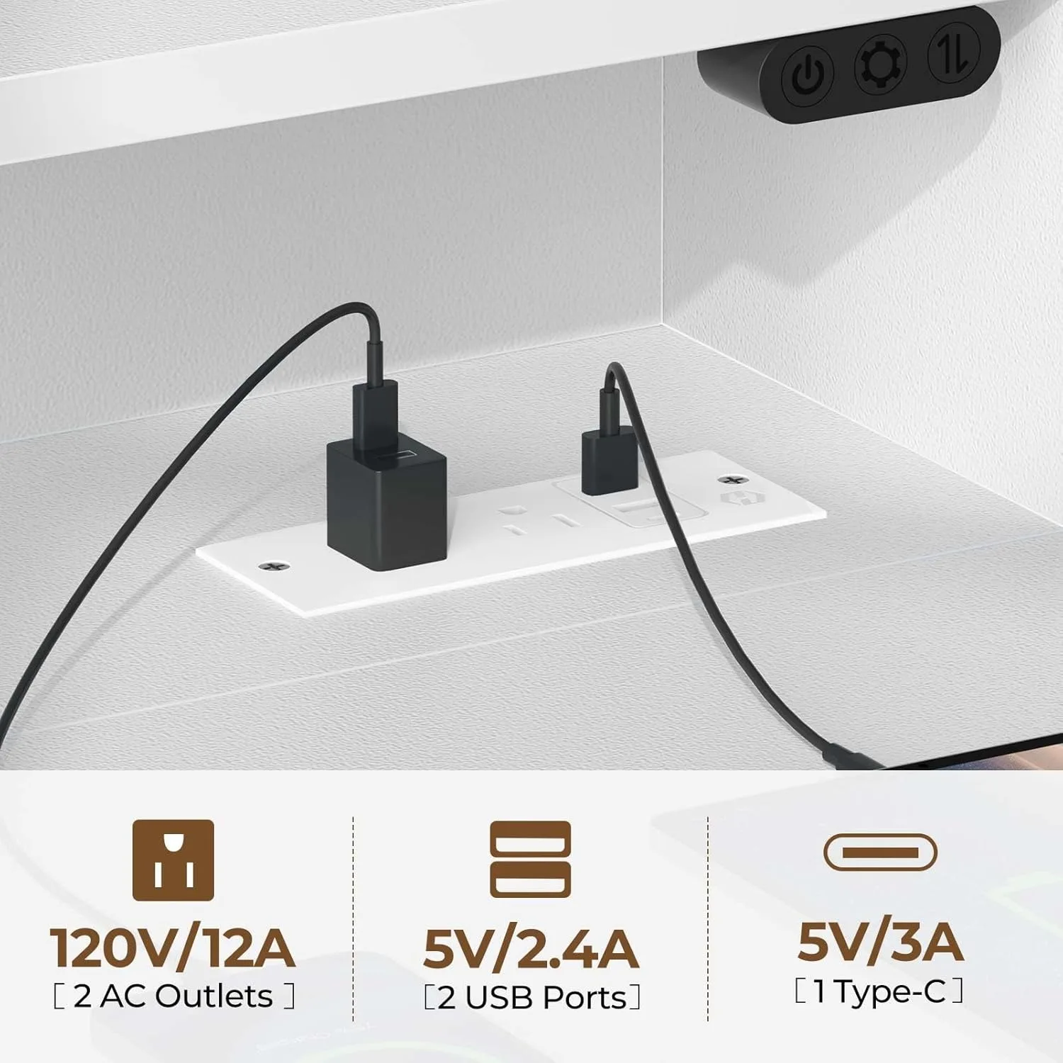 Computer Desk 47 inch with LED Lights & Power Outlets, Home Office Desk with Monitor Shelf, Gaming Desk, Writing Desk,  White