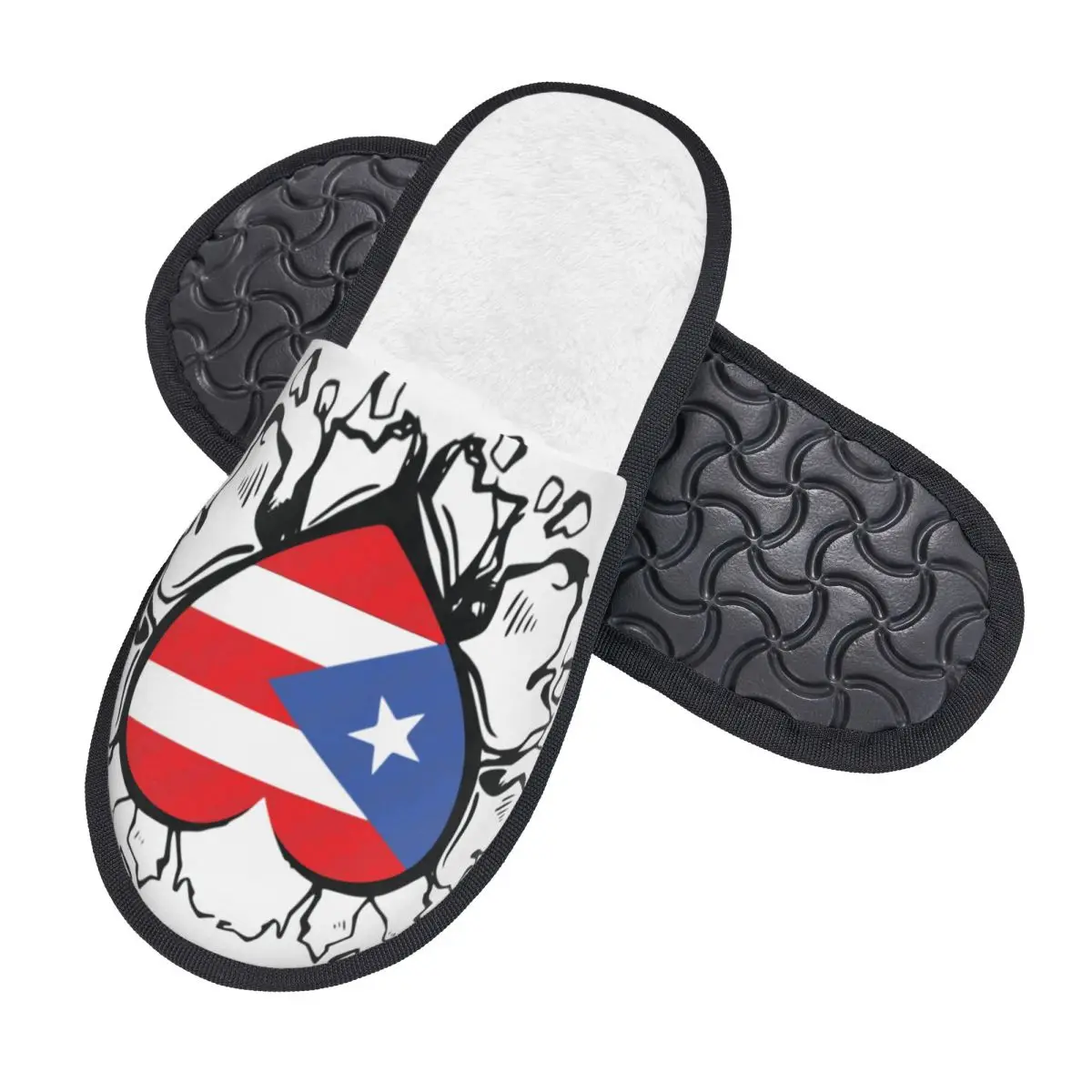 Puerto Rico Flag Heart Slipper For Women Men Fluffy Winter Warm Slippers Indoor Slippers