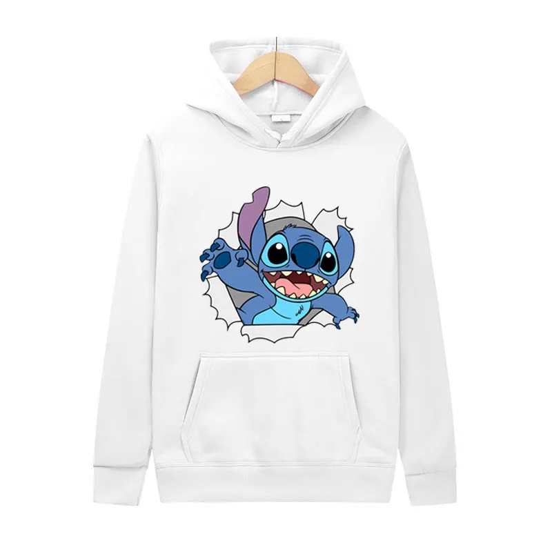 2024 Hot New Fashion Men Pullover Cartoon Anime Stitch Women Hoodies Autumn Winter Black Couple Sweatshirt Clothing Tops