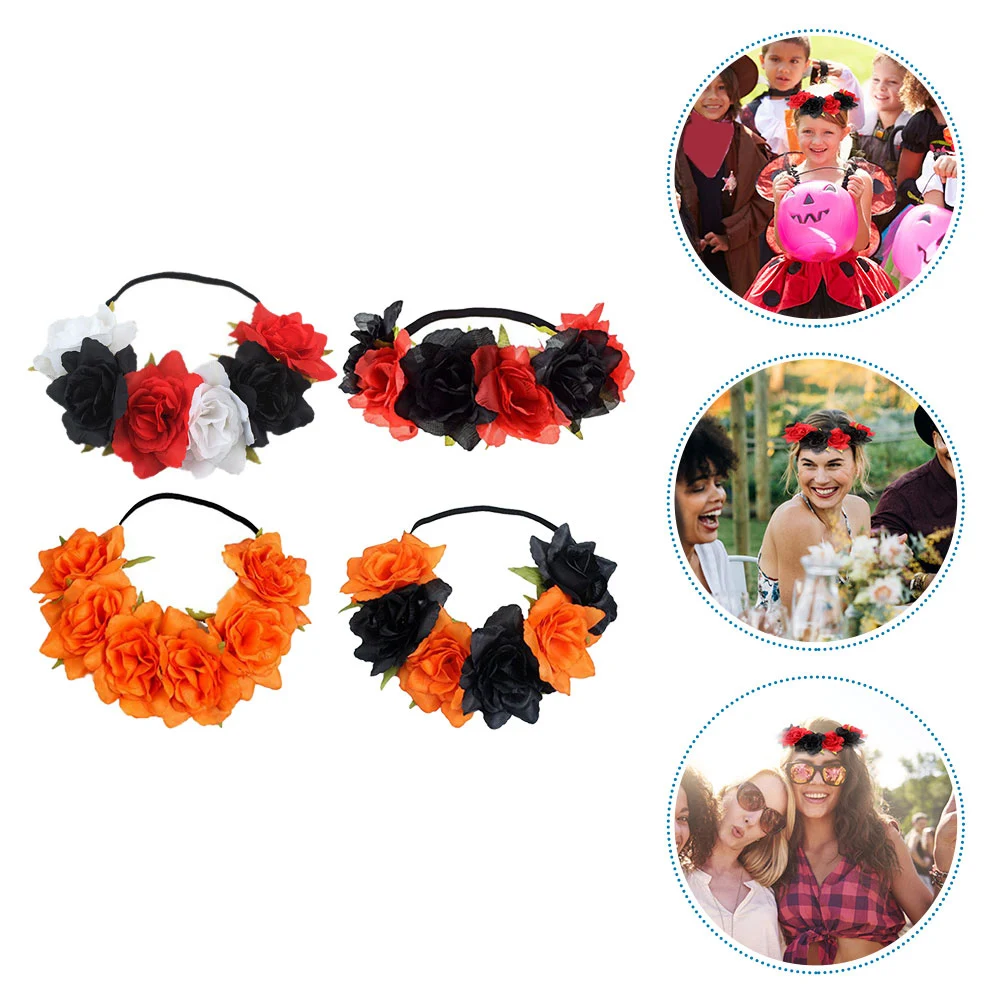

4 Pcs Floral Halloween Flower Headb Hair Hoops Artificial Flower Headb Hairb s Costume Fabric Decor Lightweight Women B