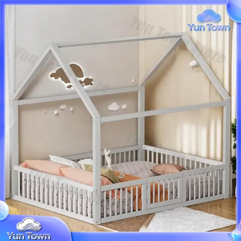 for Kids Bunk Bed Frame 140x200cm with Slatted Base and Steps Bedroom Furniture Childrens Double Cabin Bed for Twin Beds