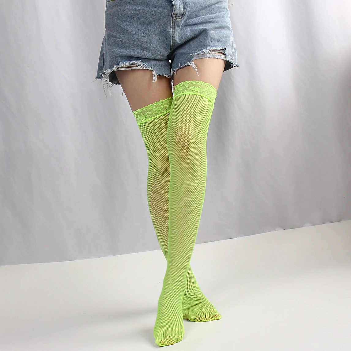 Knee High Lace Socks for Women Erotic Lingerie Small Mesh Thigh High Hosiery Green Yellow Pink Blue Purple White Sexy Stockings