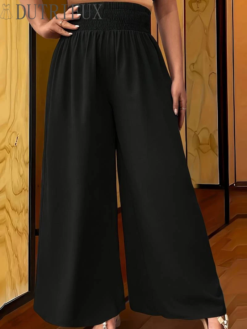 

Summer Casual Suit Pants Elegant Women Wide Leg Plus Size Pant Capris Solid Trouser Oversize High Waist Pantalon Palazzo Cheap