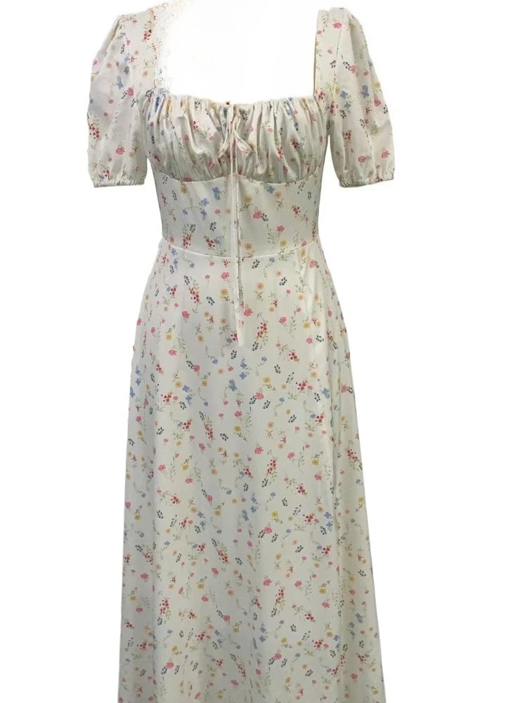 

French Thin Floral Spaghetti Straps Long Summer Dress