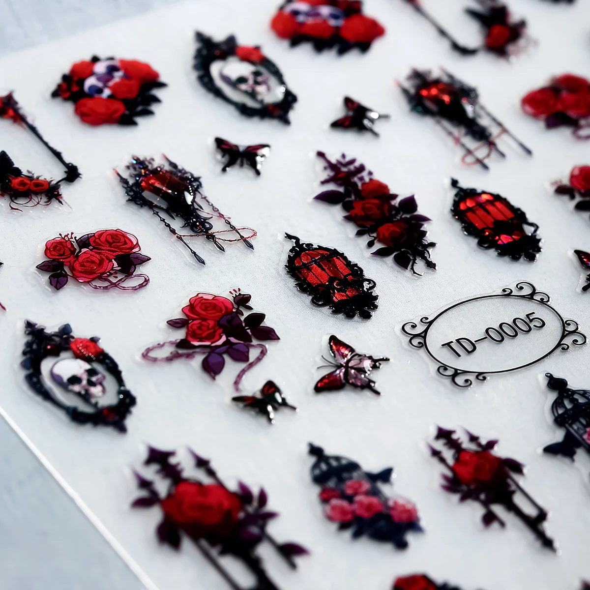 2 قطعة أسود أحمر القوطية هالوين مسمار ملصقات ثلاثية الأبعاد الجمجمة ارتفع الأفعى الصليب مسمار الشارات لمهرجان مسمار ديكور ذاتية اللصق المنزلق