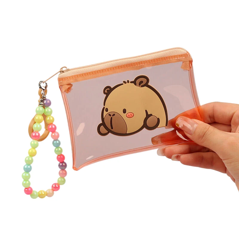 Mini sac de rangement portable étanche, porte-monnaie en PVC Capybara, poudres mignonnes, carte transparente, cadeaux d'évaluation pour enfants, dessin animé