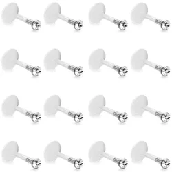 16 Pcs 16G Clear Bioflex 2MM CZ Labret Monroe Lip Ring Helix Stud Earrings Body Jewelry Piercing