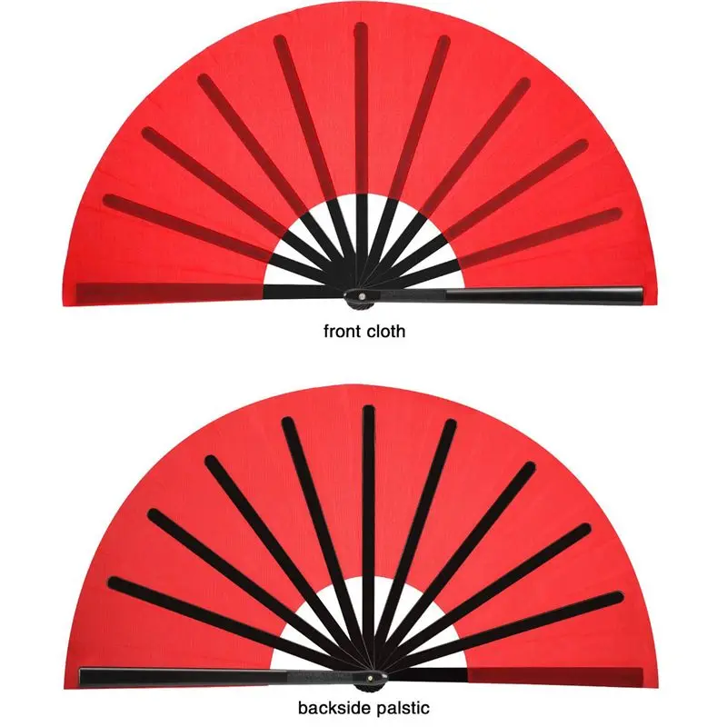 GTBL 10 Pieces Large Folding Fan Nylon Cloth Handheld Folding Fan Chinese Kung Fu Tai Chi Fan Decoration Fold Hand Fan(Red)