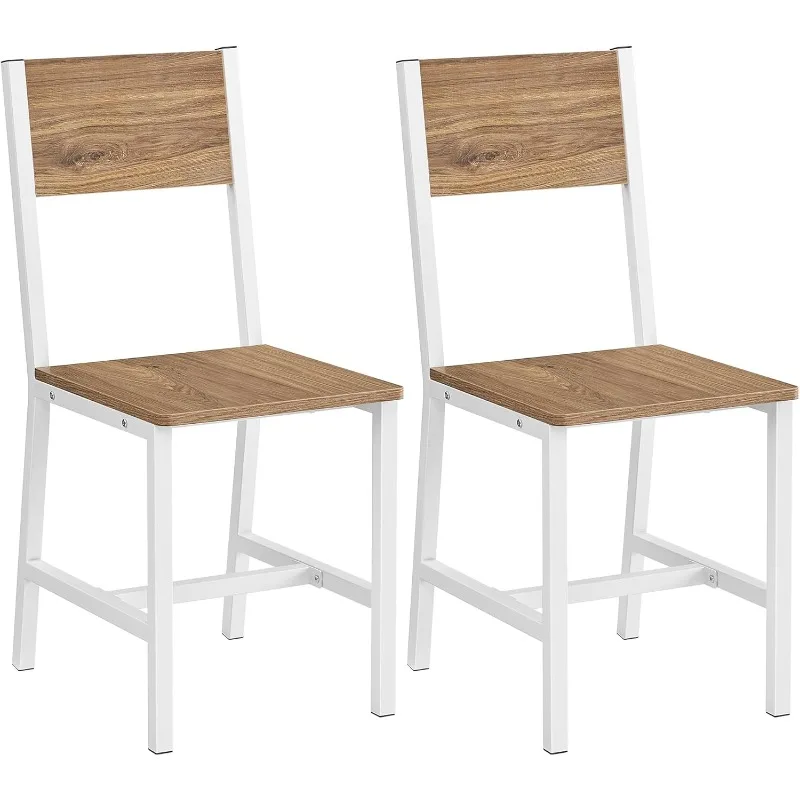 Dining Chair Set of 2, Rustic Wood Chairs with Metal Steel Frame, Modern Farmhouse Chair , Wheat Brown and Cloud White