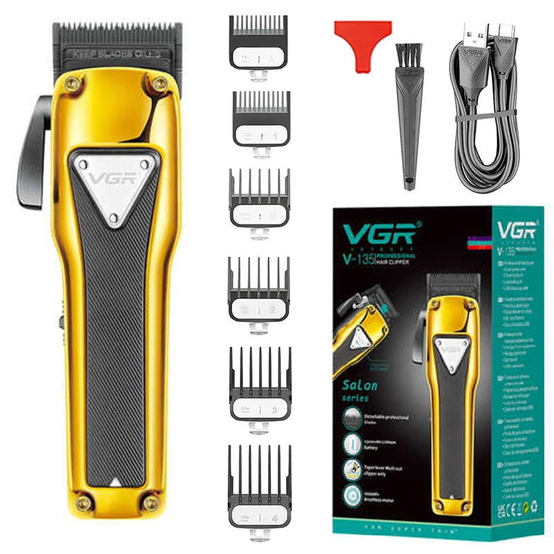 VGR Metal Professional Men's Trimmer USB Rechargeable Hair Clipper Cordless Hair Clipper Electric Hair Shear