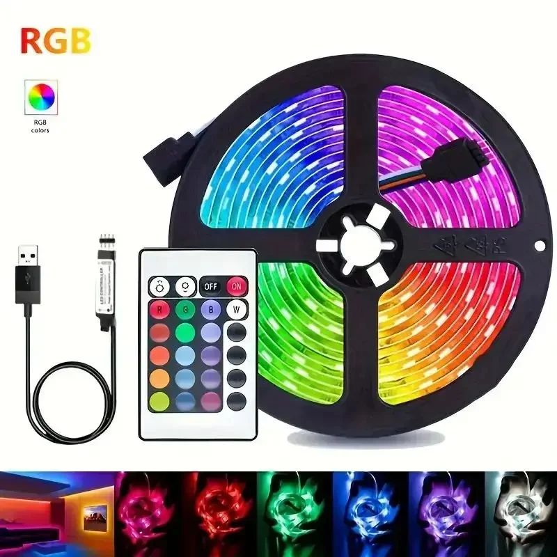 2835 RGB LED Strip Lights 5V USB Lights IR Remote Control Flexible Ribbon Tape For Computer PC TV Backlight Bar Birthday Decor