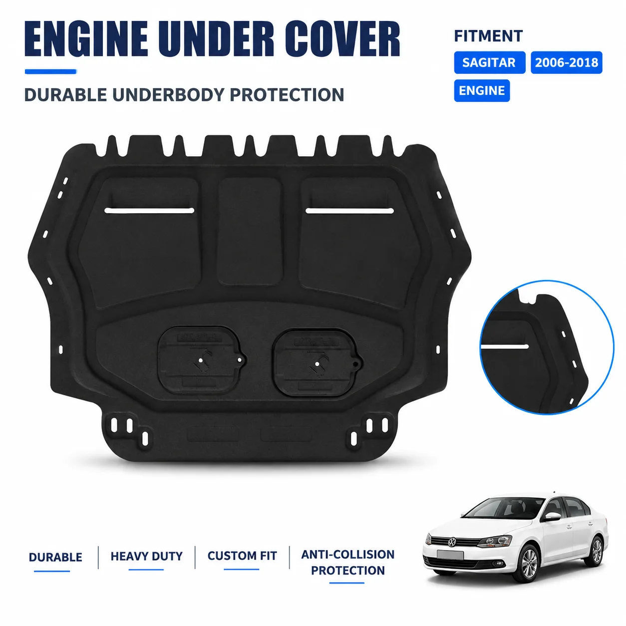 Heavy Duty Engine Skid Plate, Custom Fit Anti-Collision Chassis Protection for Volkswagen Sagitar 2006-2018 Daily Driving