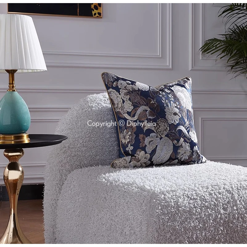 Diphylleia Cloisonné Floral Jacquard Cushion Cover Vintage Navy Blue Beige Gold Color Luxury Pillow Case For Sofa Couch Bedroom